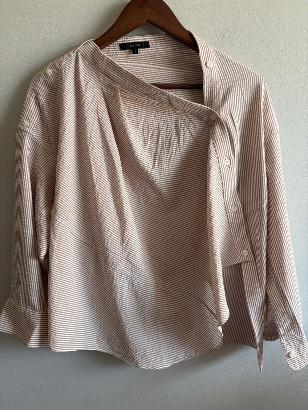 Zow Zow Size 0 Striped Asymmetrical Button Front Blouse Neutral Draped Top